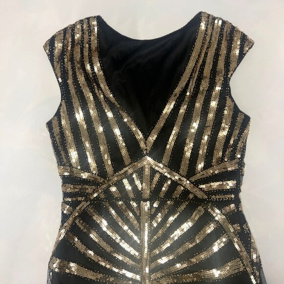 Fundaisy 1920 Long Gown Sequin Maxi Dress Black Gold Costume Size Small - Picture 6 of 12